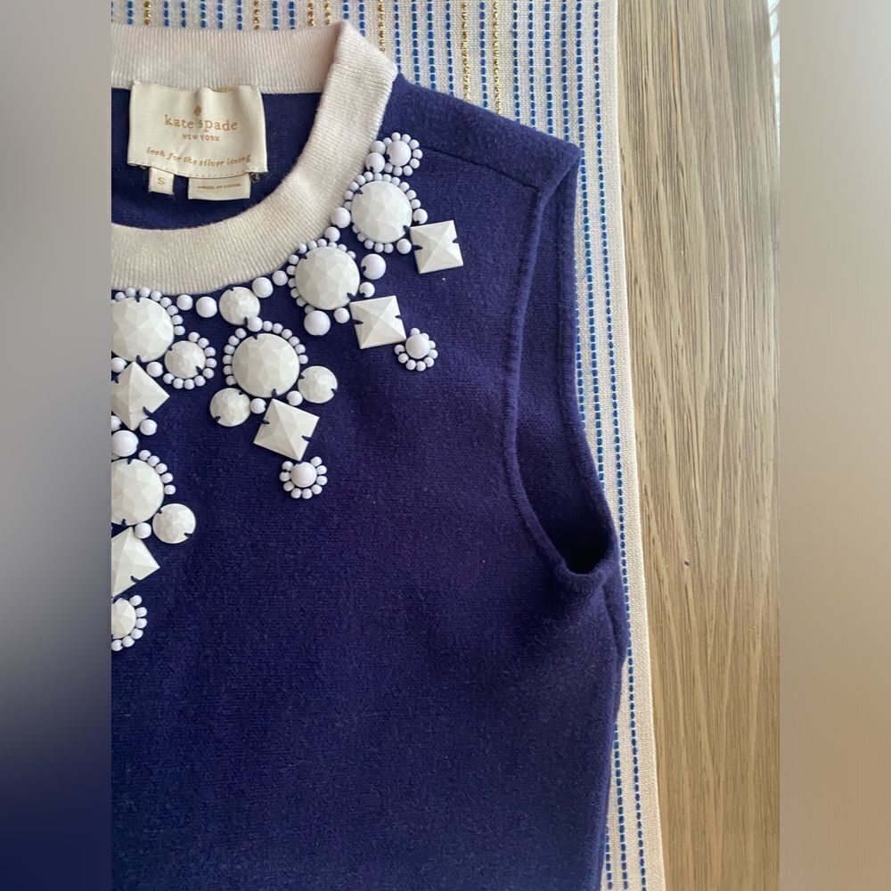 Kate Spade Mini Dress Womens Size Small Navy Sleeveless Jewelry White Cotton - Picture 6 of 12